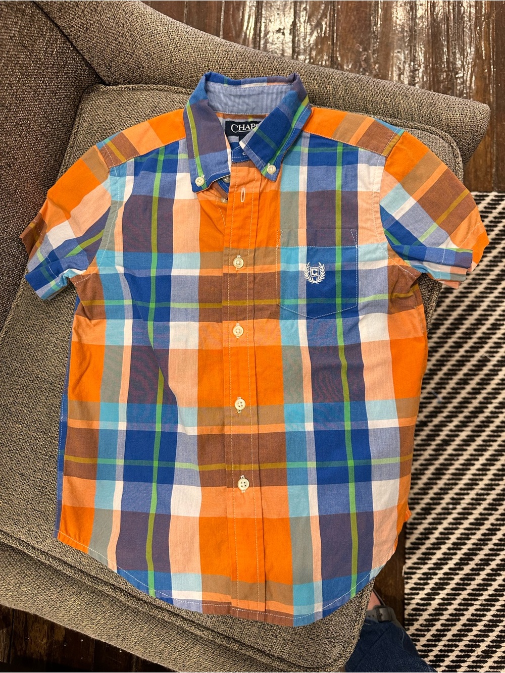 Chaps Orange Blue Multi Plaid Button-Up Shirt